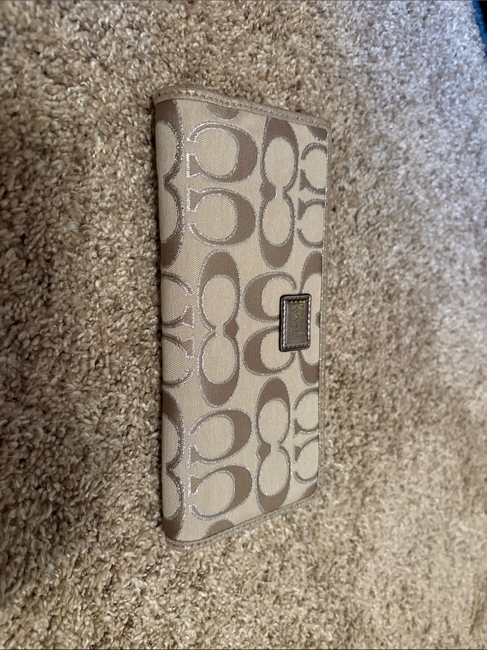 Coach Tan and Cream Signature Jacquard Long Wallet